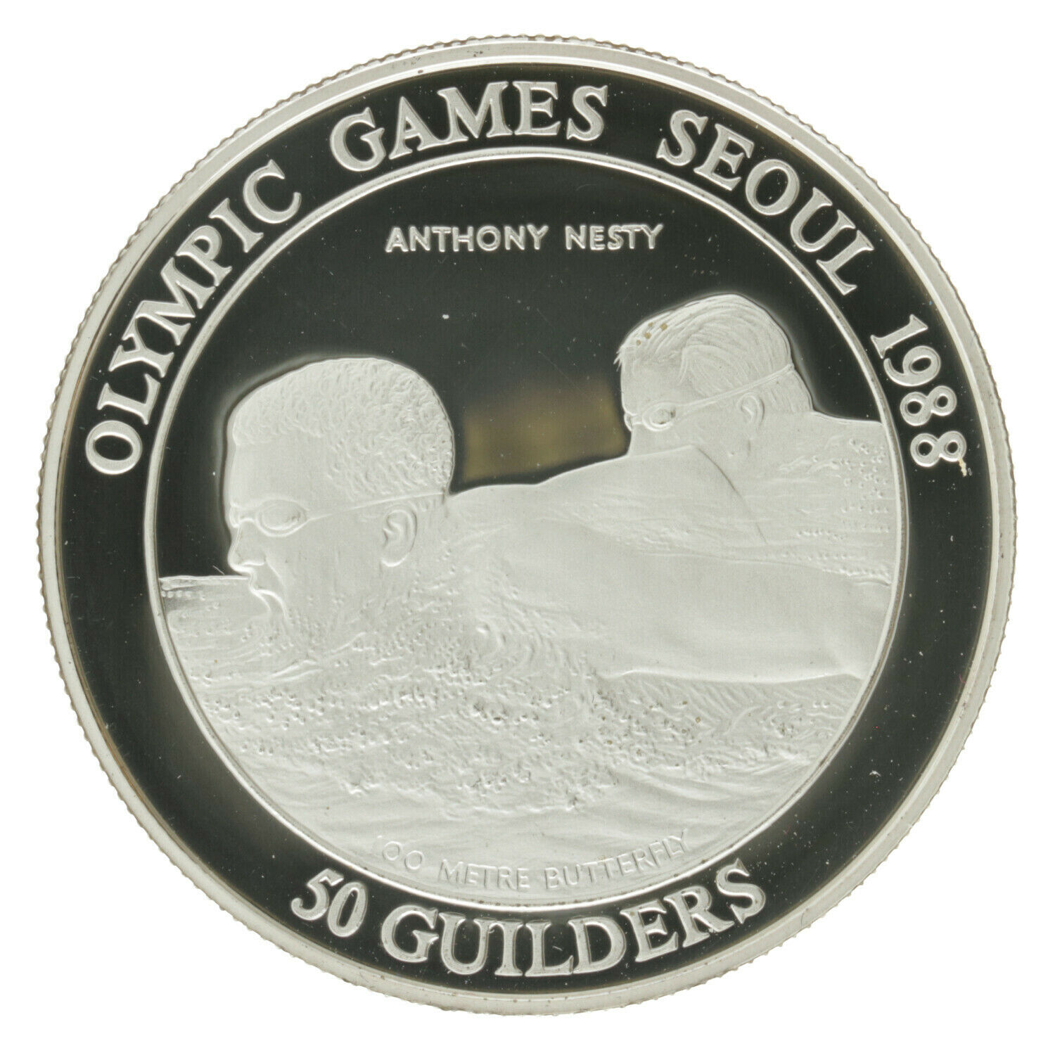 Suriname - Silver 50 Guilders Coin - 'Anthony Nesty' - 1988 - Proof