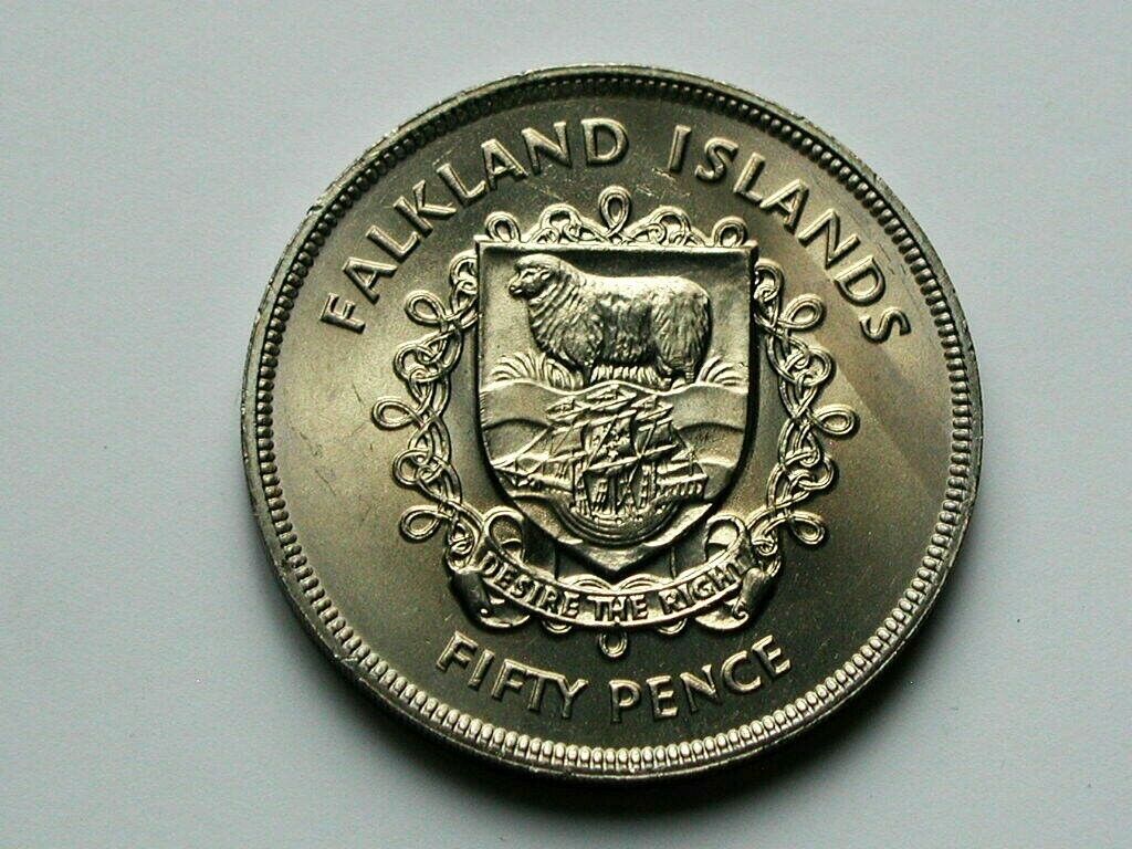 Falkland Islands (British) 1952-1977 50 PENCE Crown Coin with Coat of Arms Sheep