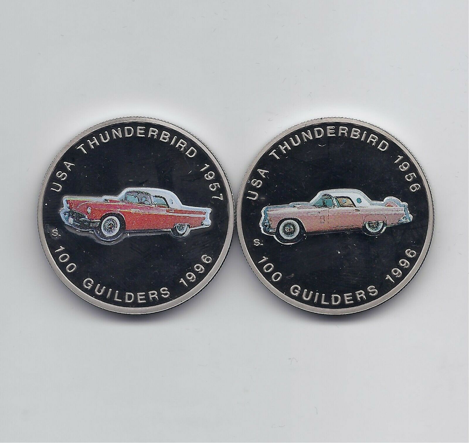 Suriname 2 X 100 Guilders 1996 Km # 46 & Km # 47 Usa Thunderbird 1956 - 1957 Car