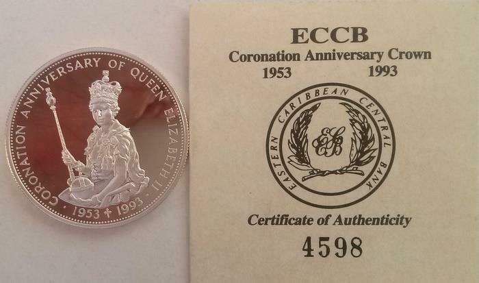 East Caribbean 1993 Coronation Anniversary Coin $10 Silver Proof With Coa